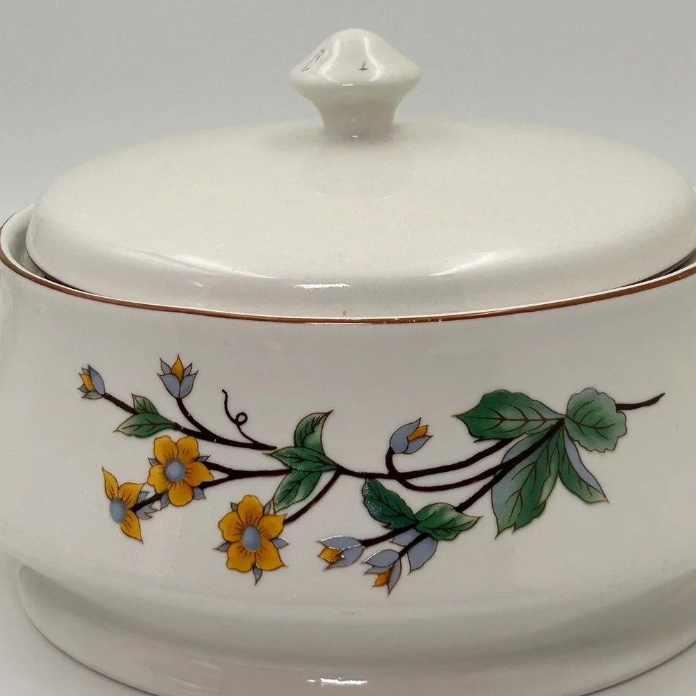 Woodhill Casserole Dish with Lid White Floral Ceramic Serving Bowl Cottagecore